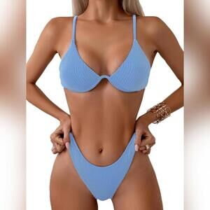 NWT Fanuerg 2 Piece Triangle Spaghetti Strap Push Up Swimsuit, XL (16-18)